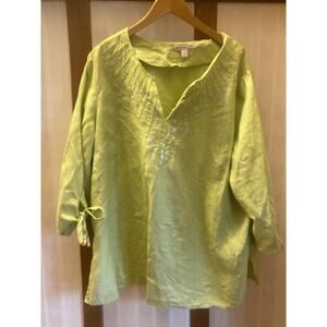 JM Collection Tunic Shirt Womens Plus 24W Lime Green Sequin Top